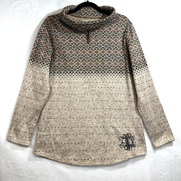 Marley Lilly Brown Large Pullover‎ Sweatshirt Pattern Monogram Initial JWR Fall - Picture 1 of 12